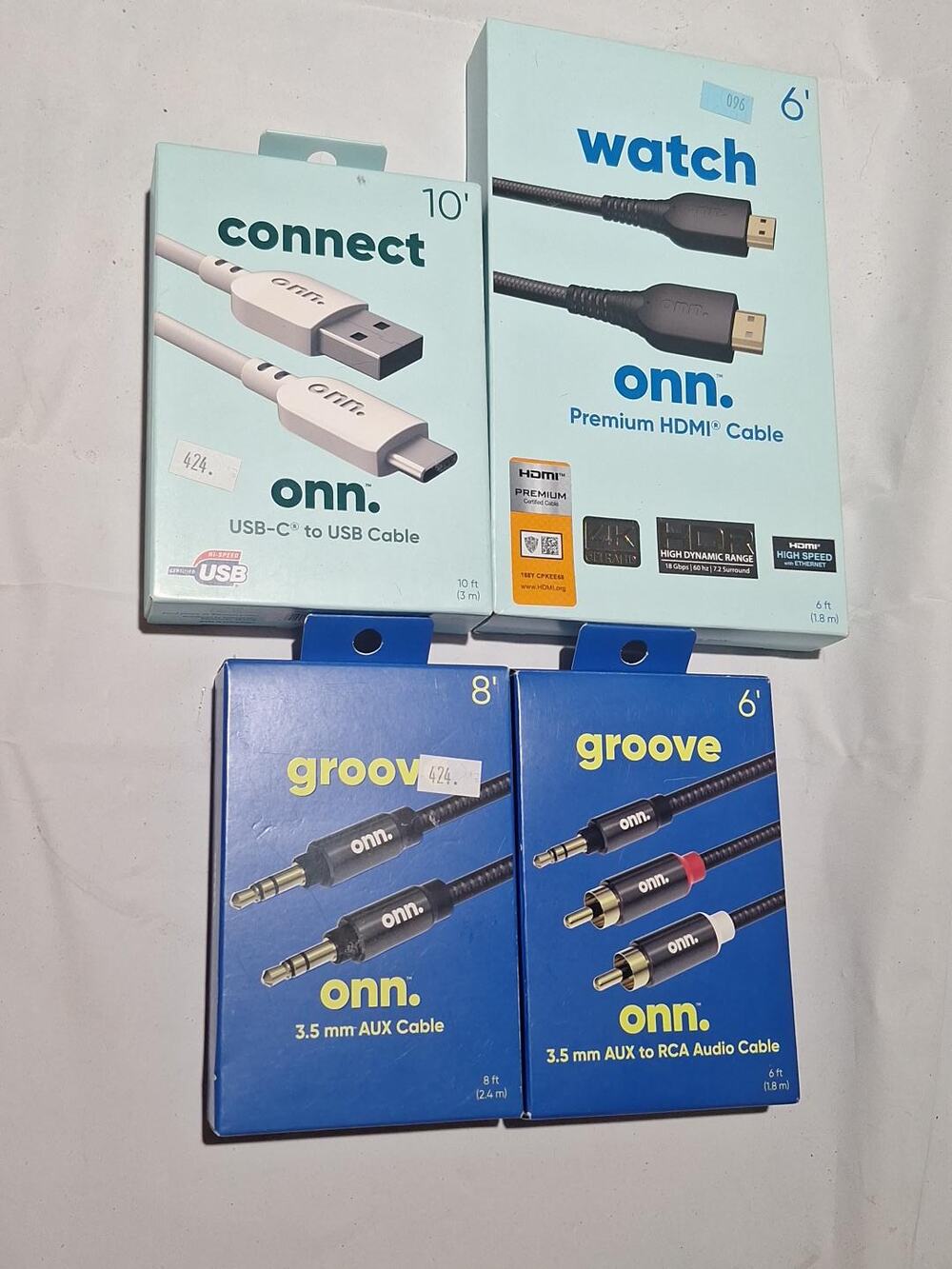 ONN Cable Bundle 4 Pack HDMI USB-C AUX 3.5mm RCA Audio New Sealed